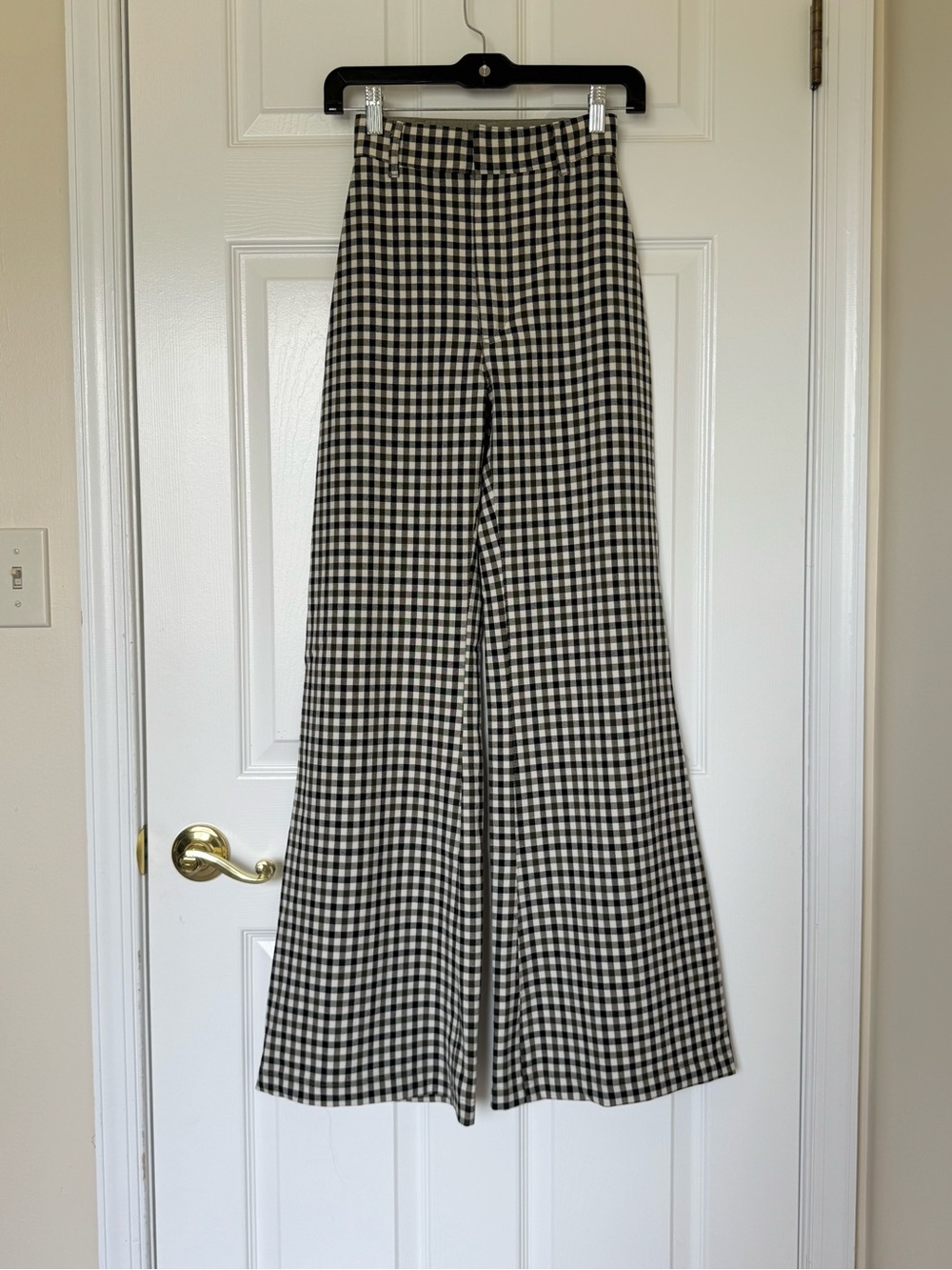 Free People Black & White Gingham Wide-Leg Pants